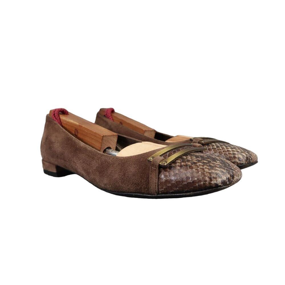 Stuart Weitzman Shoes Womens 6.5 Loafer Flats Slip On Cap Toe Suede Snake Career